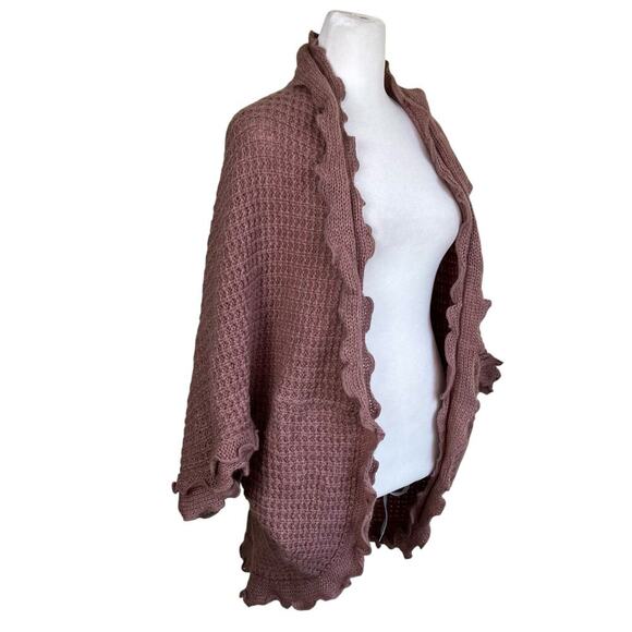 Anthropologie Moth Sz XS Rocia Ruffled Coccon Cardigan Waffle Knit Mauve Boho - Picture 7 of 16